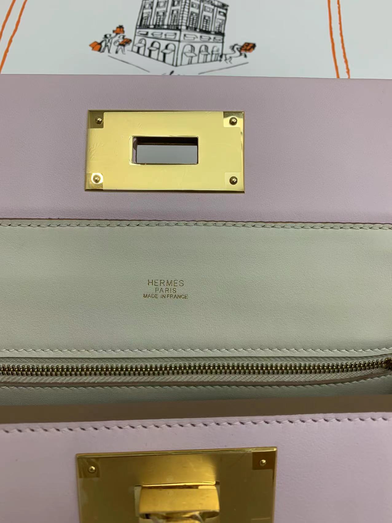 Hermes Kelly Mini 2424 21cm Handbag in Crocus Clemence Leather 